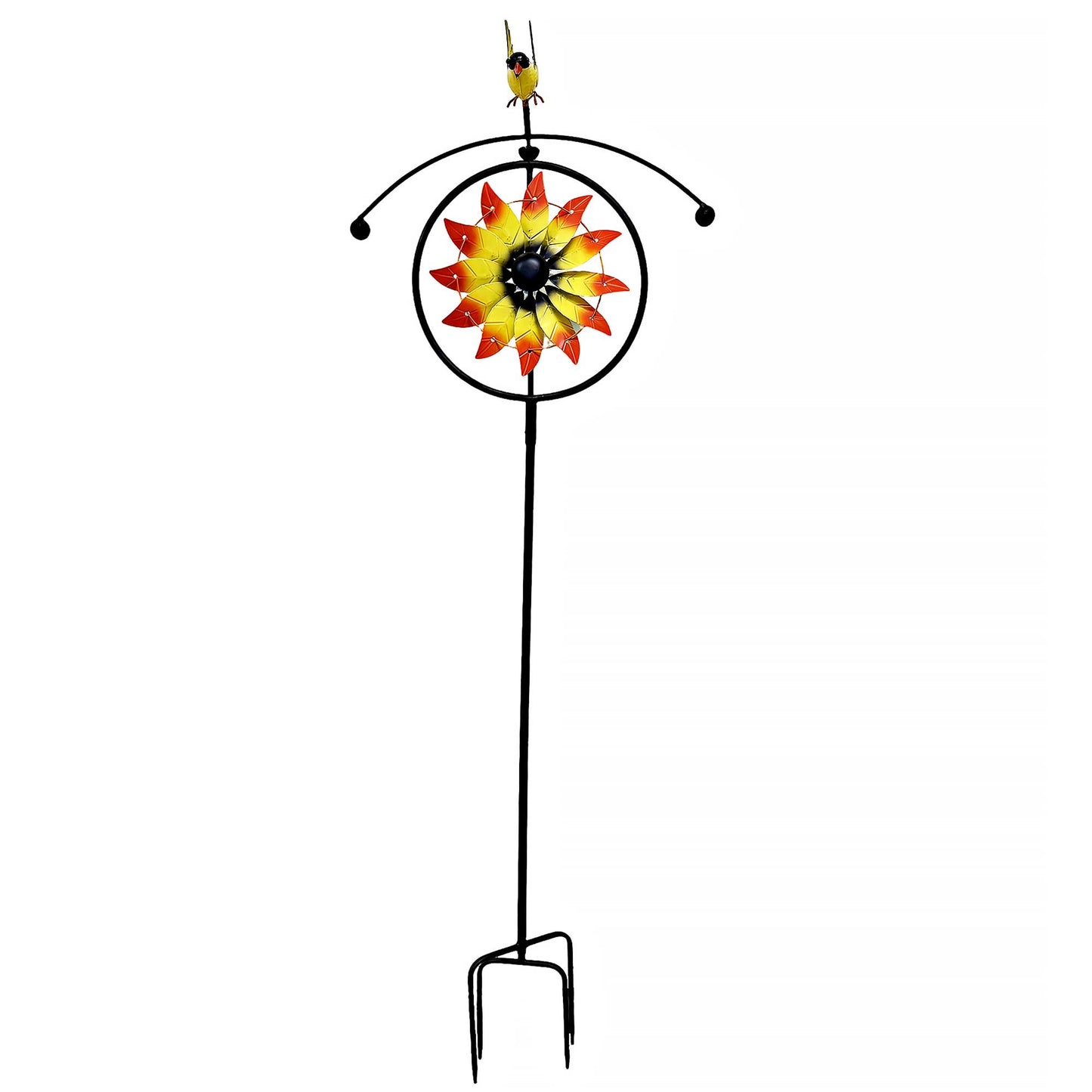 Yellow Bird On A Flower Circle Spinning Garden Stake