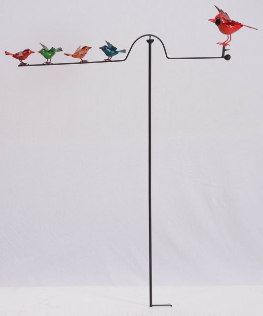Birds Balancing On A Wire Garden Stake