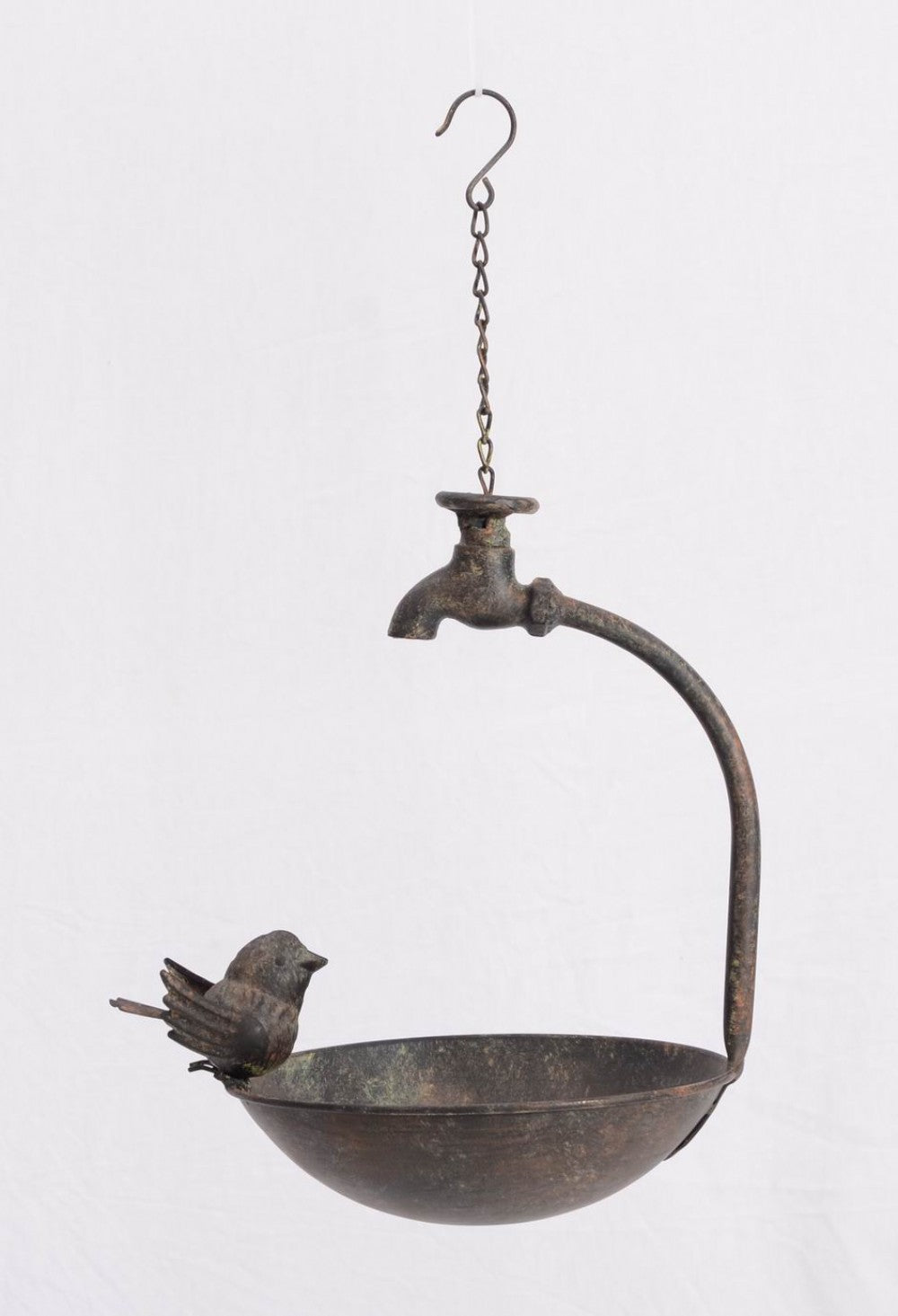 Rustic Faucet And Bowl With Bird Hanging Bird Feeder