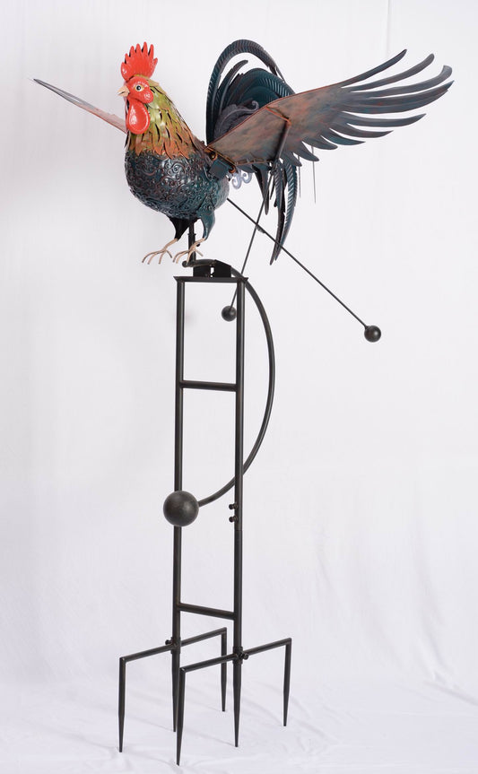Rooster With Wings Out Balancing Garden Sculpture