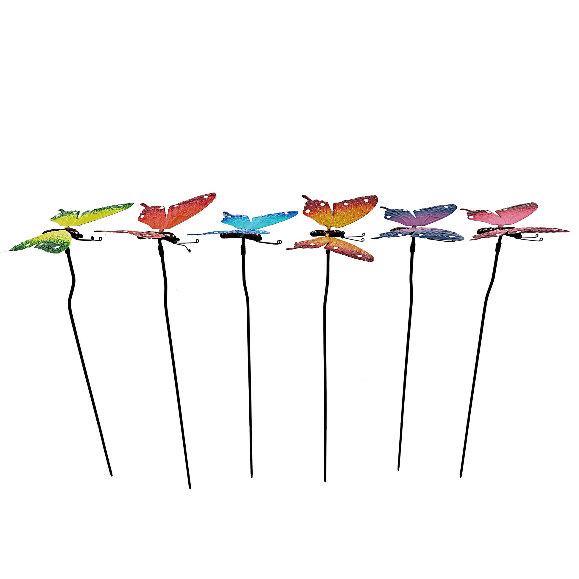 Set Of 6 Assorted Colour Butterflies Garden Stake