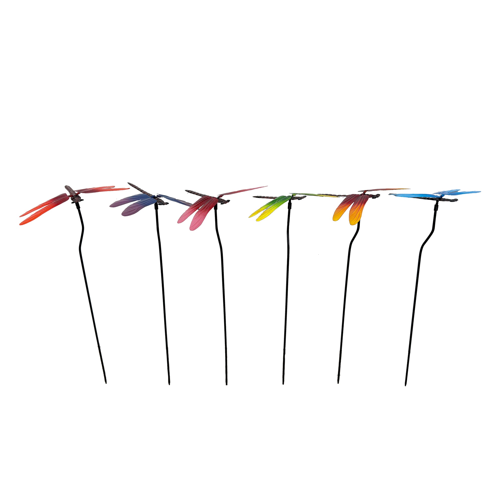 Set Of 6 Assorted Colours Dragonfly Garden Stake