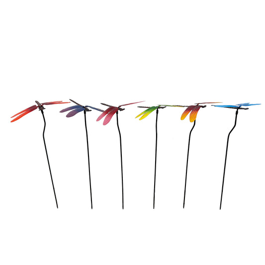 Set Of 6 Assorted Colours Dragonfly Garden Stake