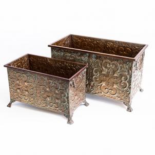 Set Of 2 Bronze Color Footed Rectangular Metal Planters