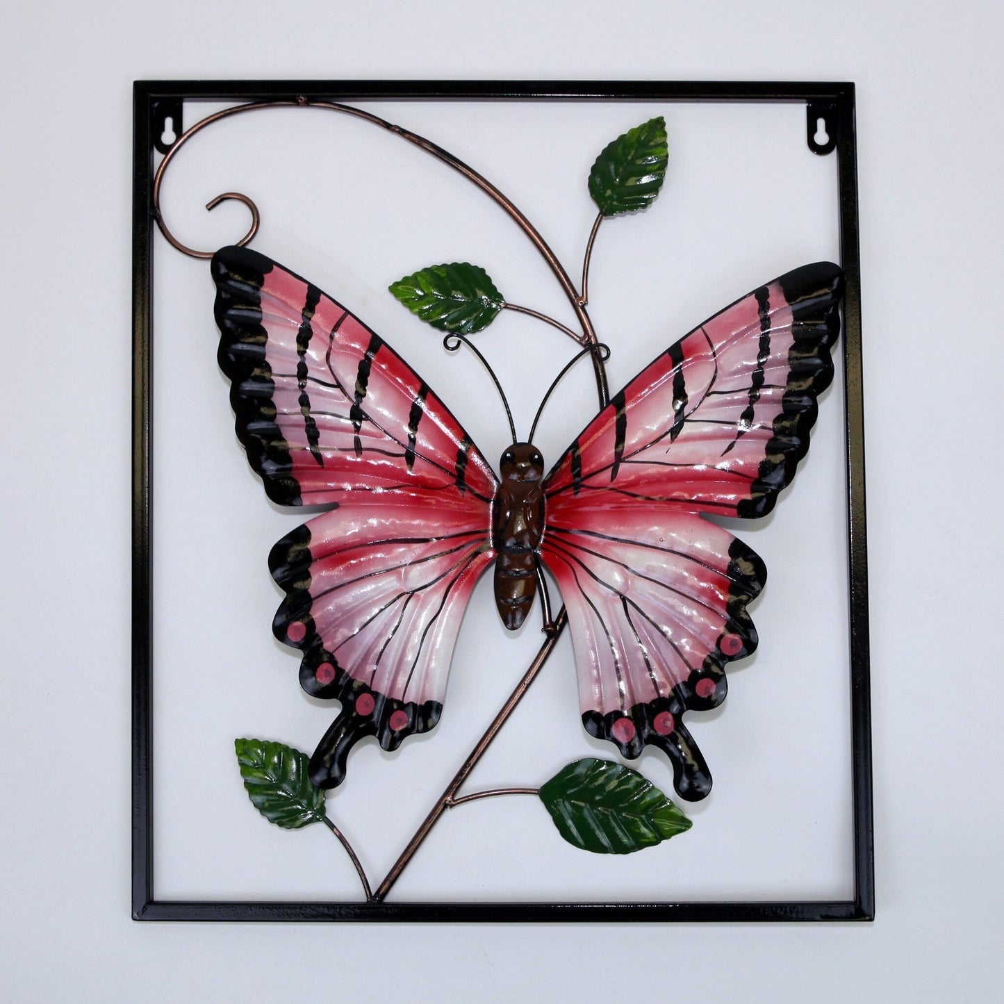 Pink Butterfly In Metal Frame Wall Decor