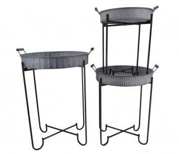 Set Of 3 Silver Trays With Handles On Metal Legs Plant Stand