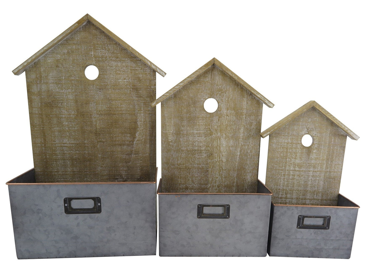 Set Of 3 Bird House Shape With Drawer Fronts Wall Planters