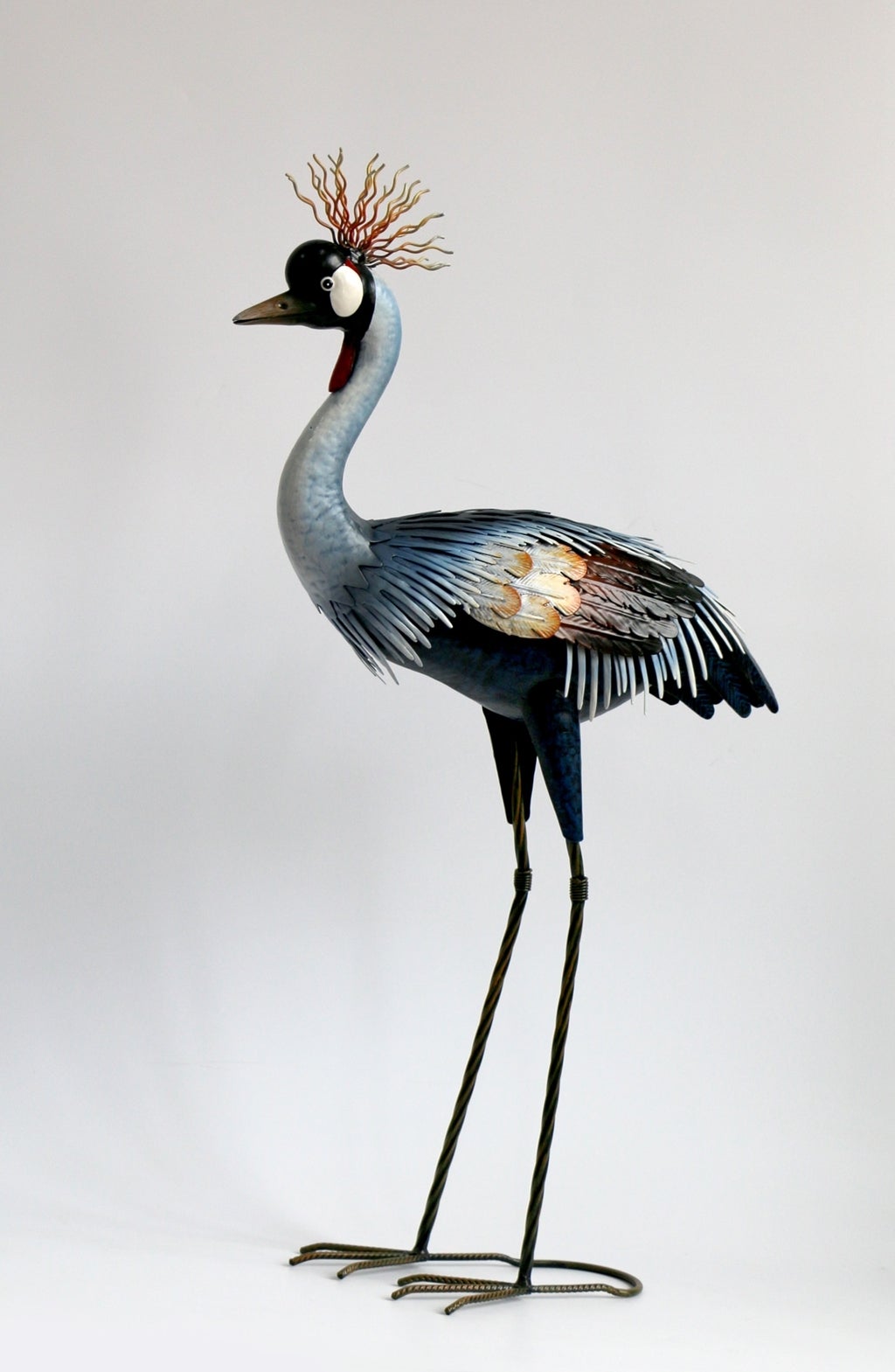 32" Black Crowned Crane Metal Garden Sculpture