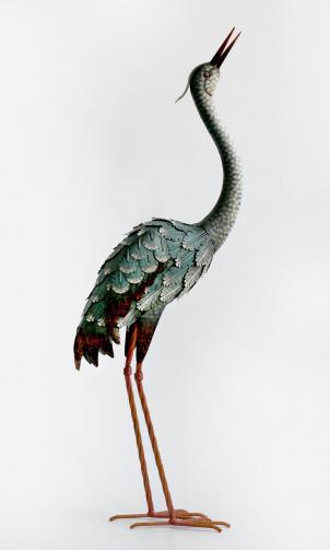 Metal Heron Looking Upwards Garden Sculpture