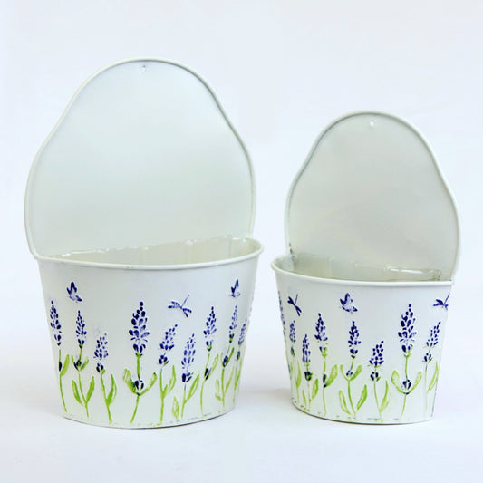 Set Of 2 Half Bucket Shaped With Lavender Plants Wall Planters