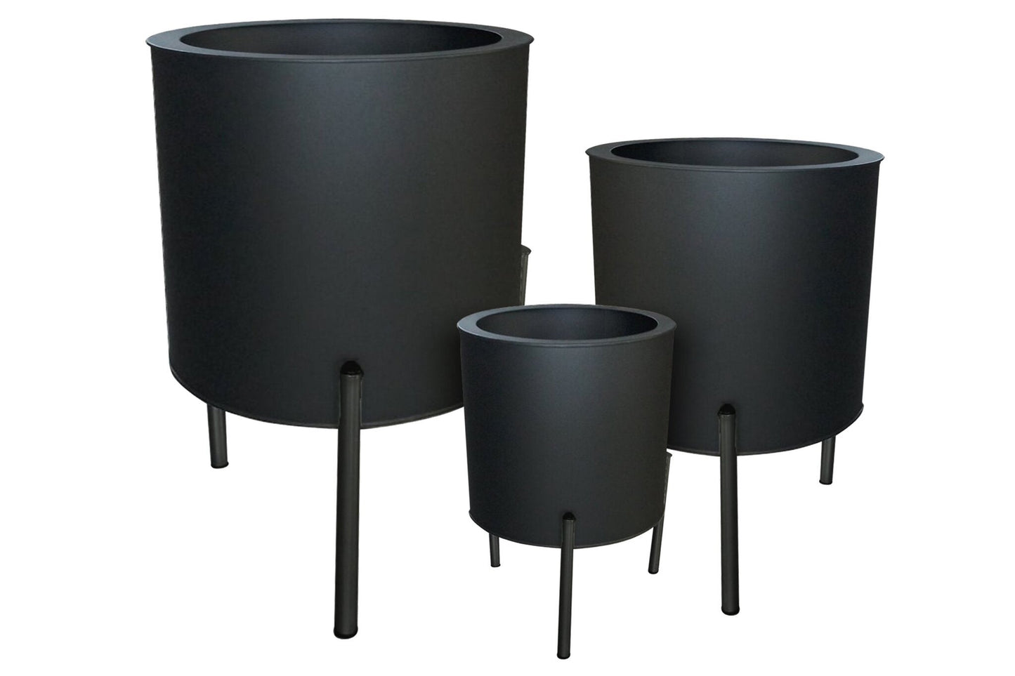 Set Of 3 Matte Black Round Plant Stand