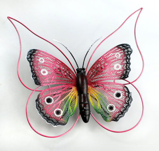 Pink Butterfly With Wire Outline Metal Wall Decor