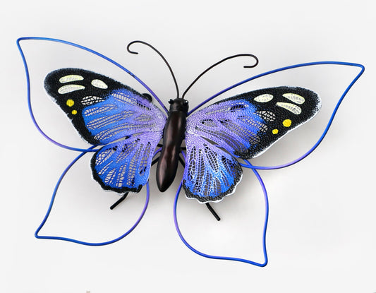 Butterfly With Blue Wire Outline Metal Wall Decor