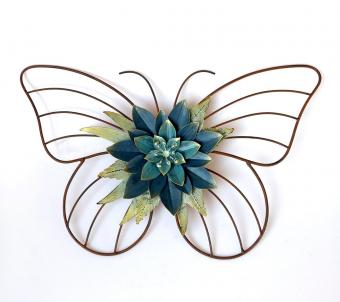 Metal Butterfly Outline With Floral Centre Wall Decor