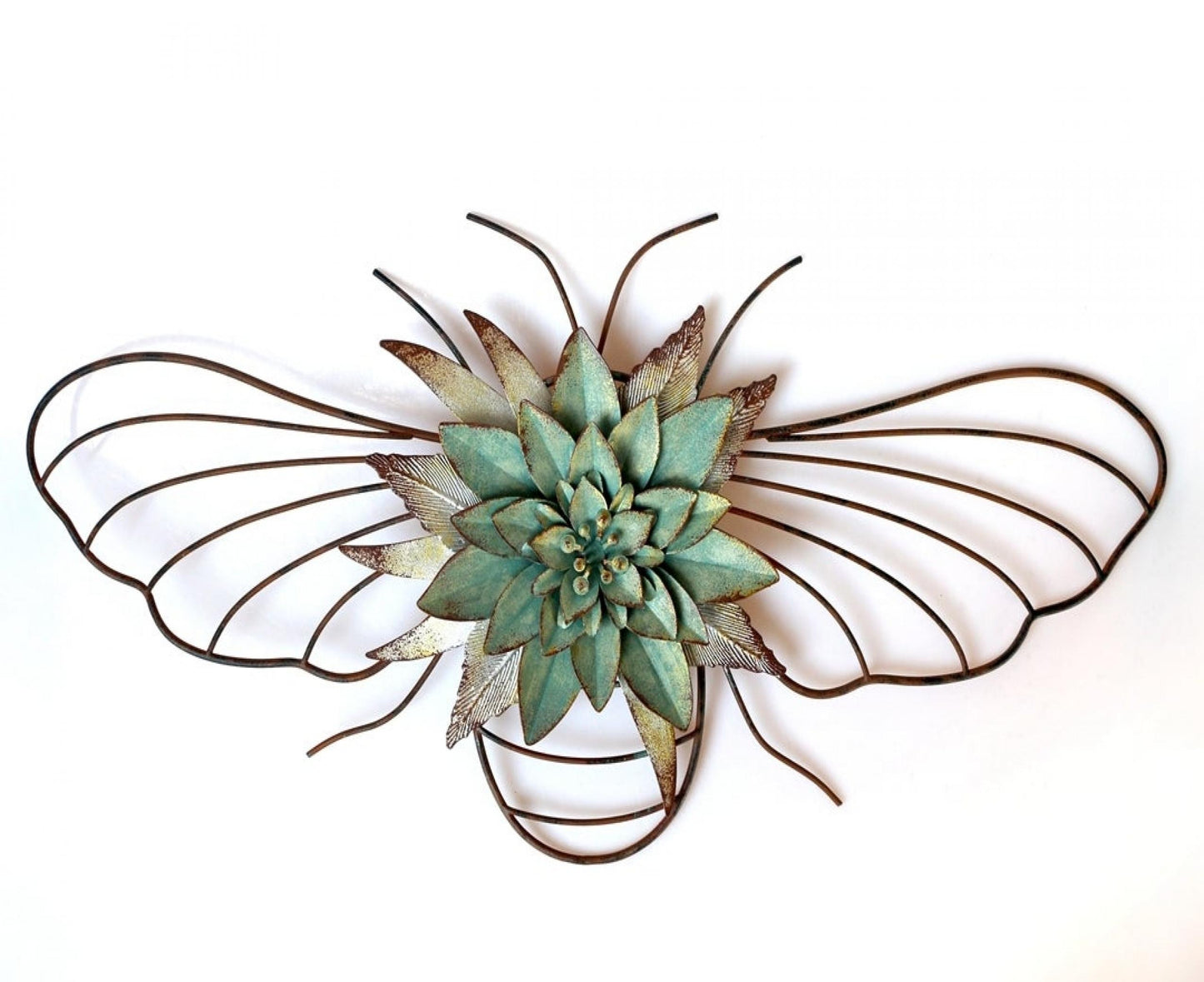 Metal Bee Outline With Floral Centre Wall Decor