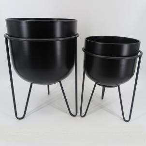 Set Of 2 Black Pots Plant Stand