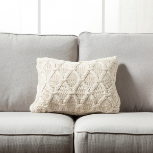 Ivory Diamond Pattern Knit With Feather Down Insert Pillow