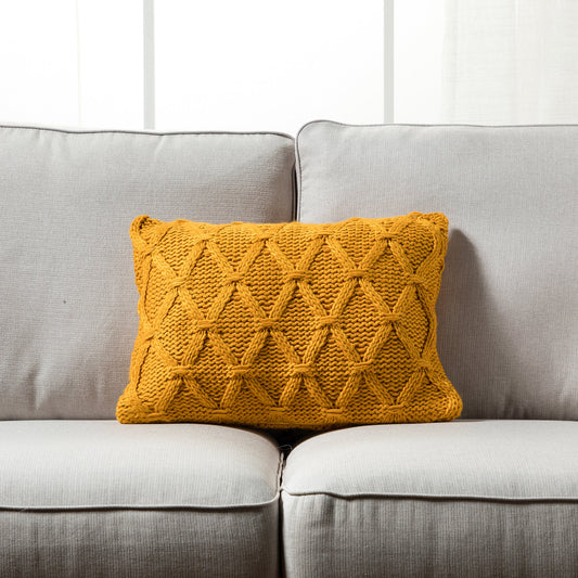 Yellow Diamond Pattern Knit With Feather Down Insert Pillow