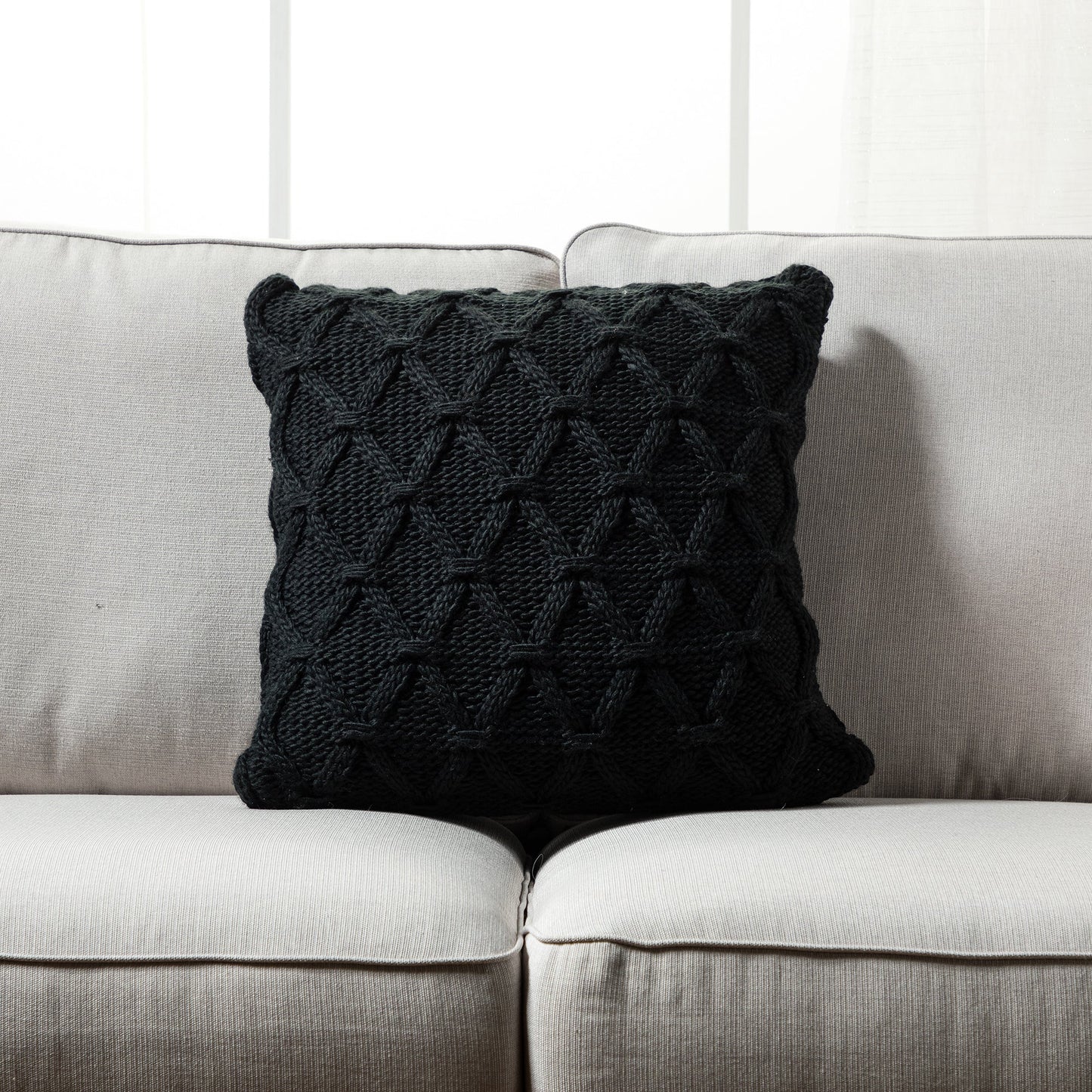 Black Diamond Pattern Knit With Feather Down Insert Pillow