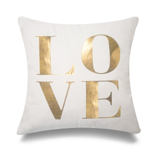 Love Gold Foil On White With Feather Down Insert Pillow