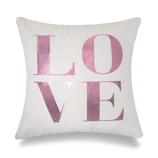 Love Rose Pink Foil On White With Feather Down Insert Pillow