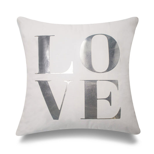 Love Silver Foil On White With Feather Down Insert Pillow