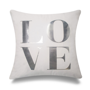 Love Silver Foil On White With Feather Down Insert Pillow