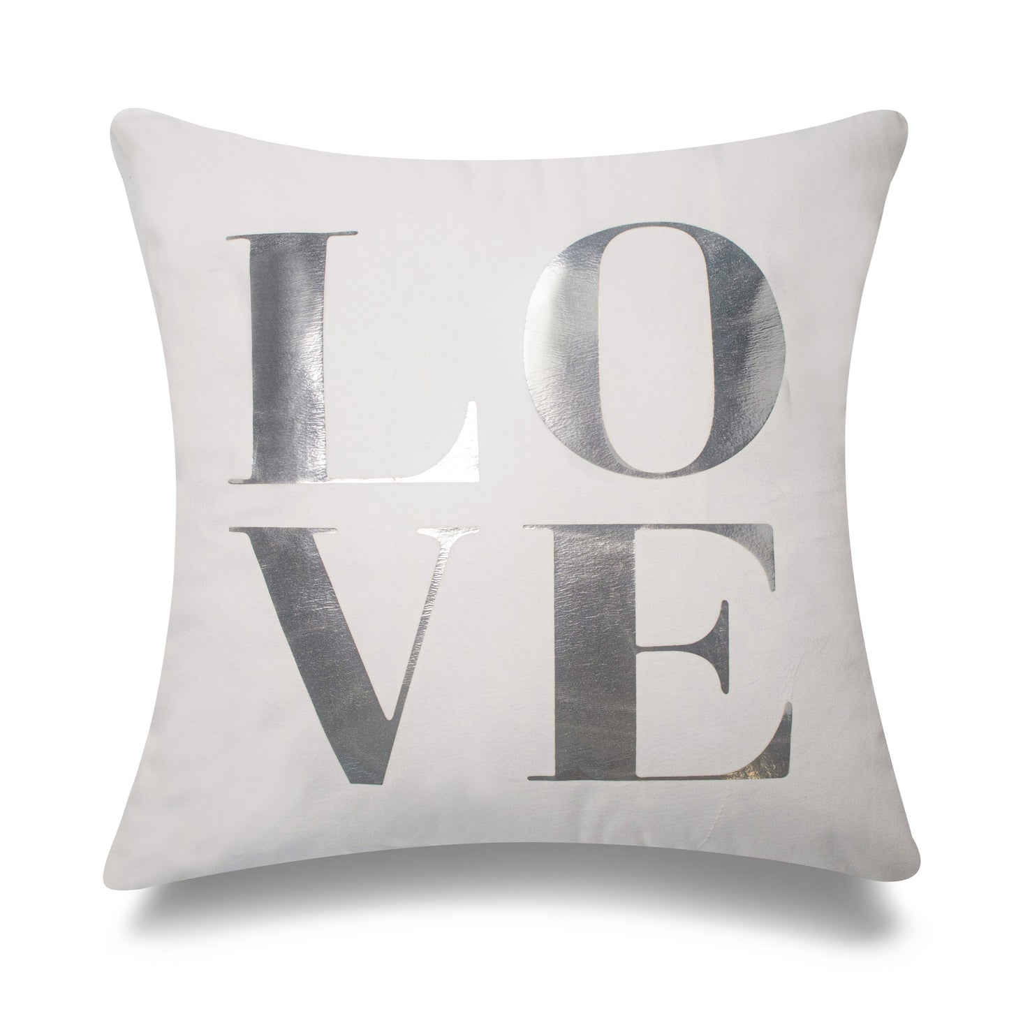 Love Silver Foil On White With Polyester Insert Pillow