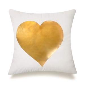 Gold Foil Heart On White With Feather Down Insert Pillow