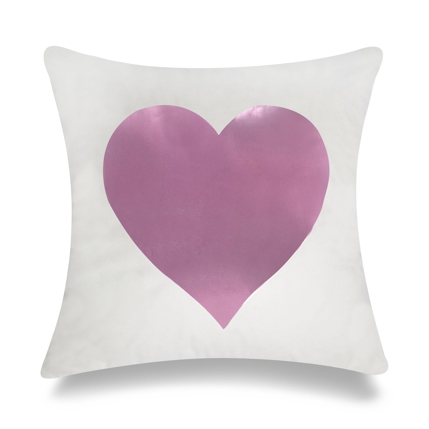 Rose Pink Foil Heart On White With Feather Down Insert Pillow