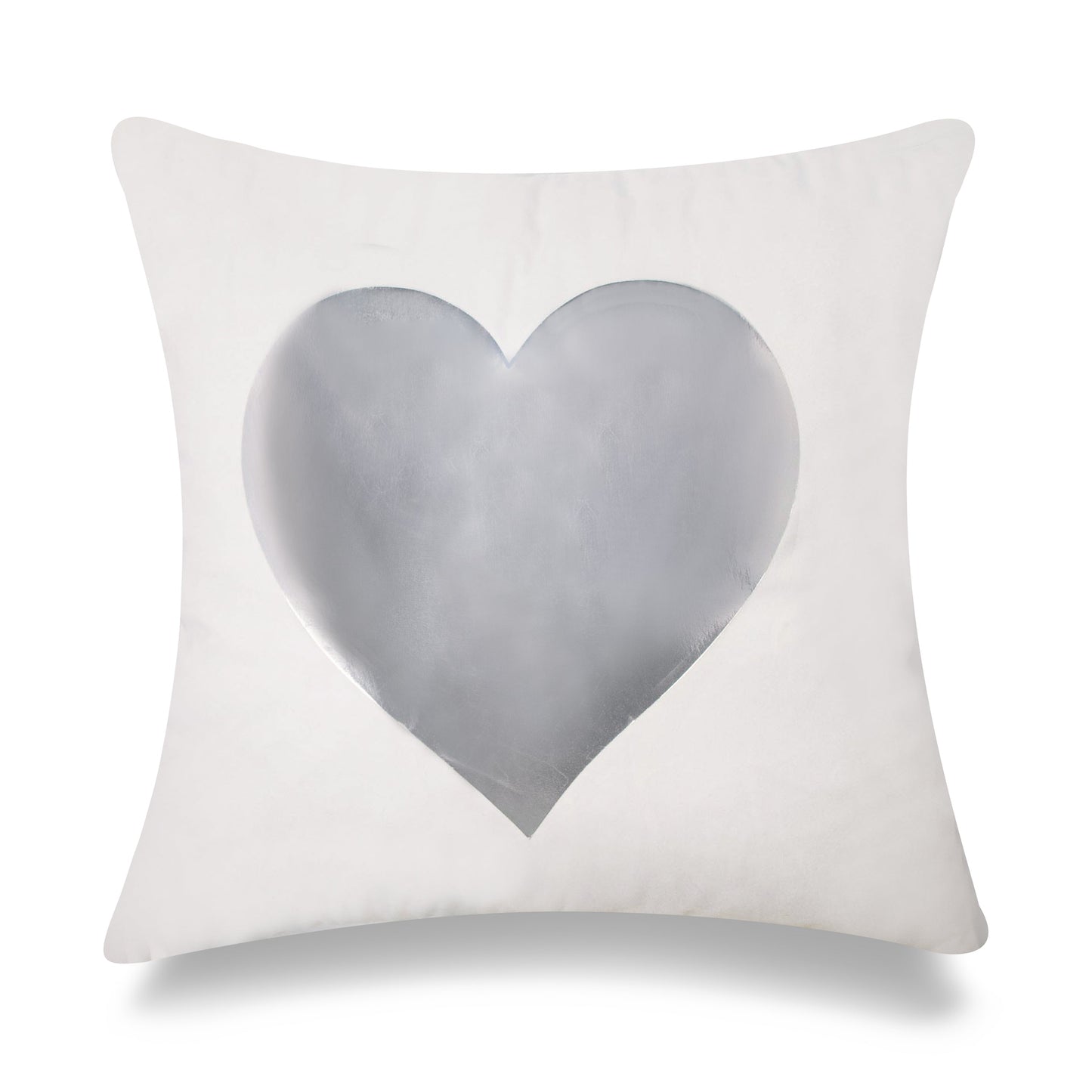 Silver Foil Heart On White With Feather Down Insert Pillow