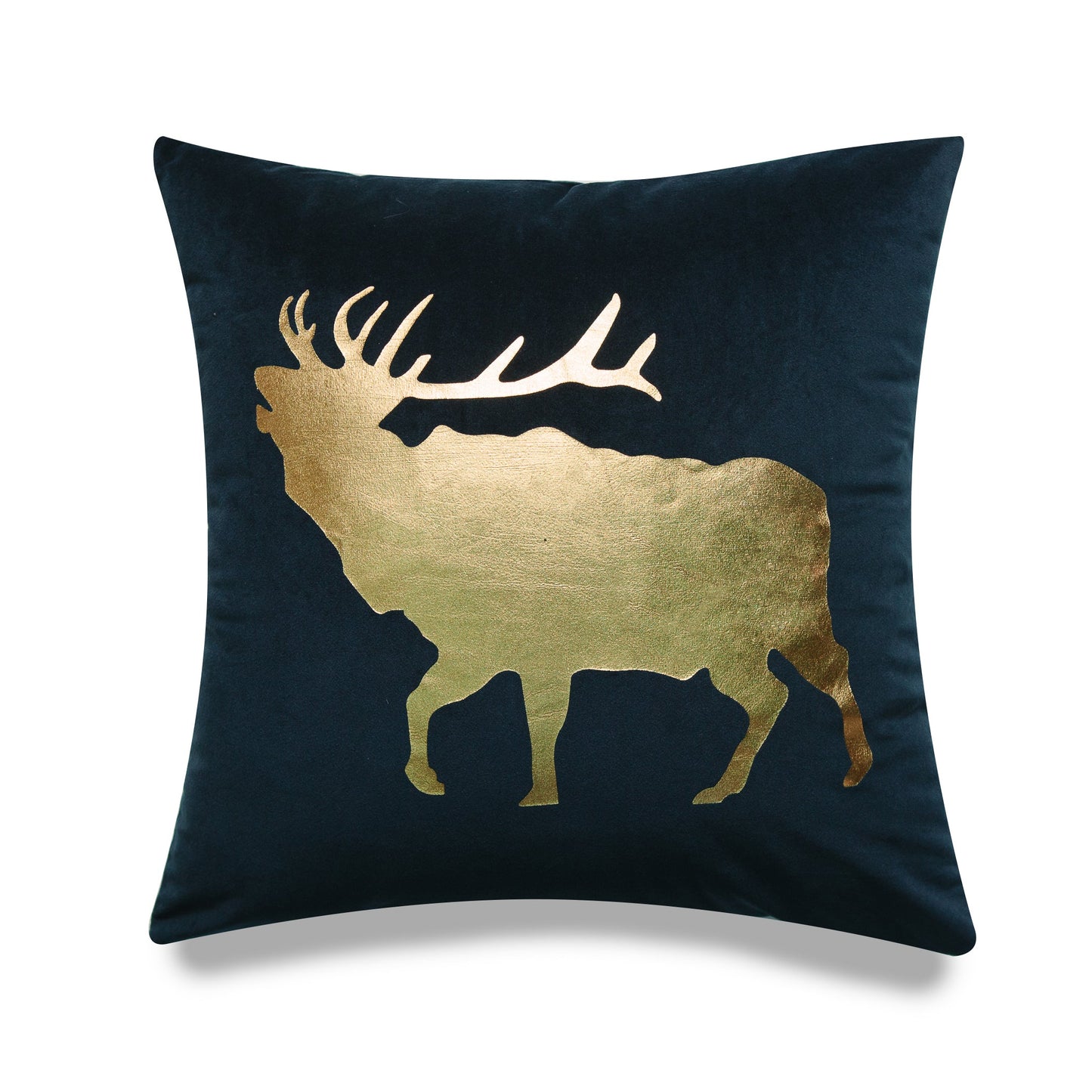 Gold Foil Elk On Bottle Green Background With Feather Down Insert Pillow