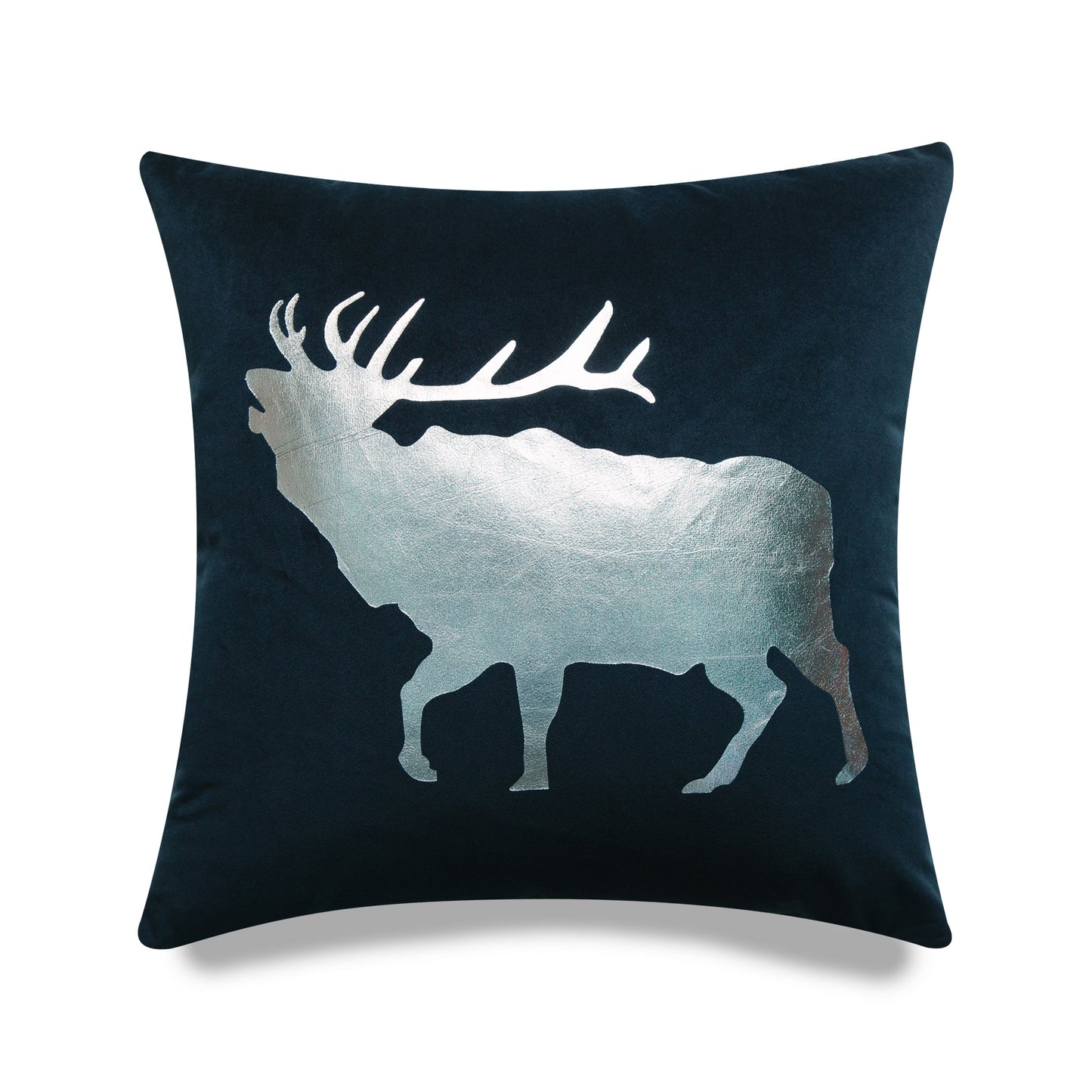 Silver Foil Elk On Bottle Green Background With Feather Down Insert Pillow