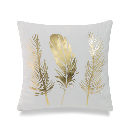 Feathers Gold Foil On White With Feather Down Insert Pillow