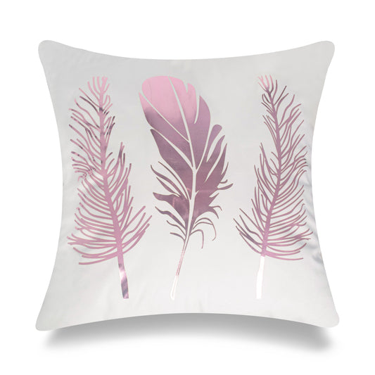 Feathers Pink Foil On White With Feather Down Insert Pillow