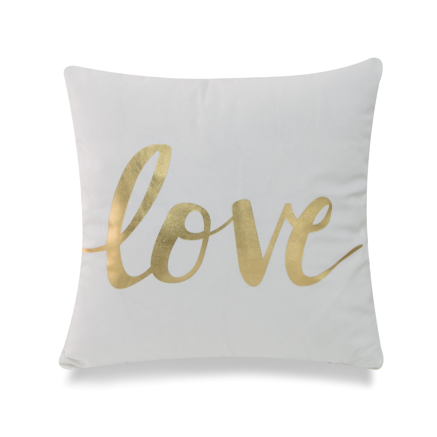 Cursive Love In Gold Foil On White With Feather Down Insert Pillow