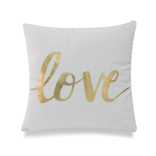 Cursive Love In Gold Foil On White With Feather Down Insert Pillow