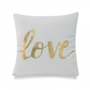 Cursive Love In Gold Foil On White With Feather Down Insert Pillow