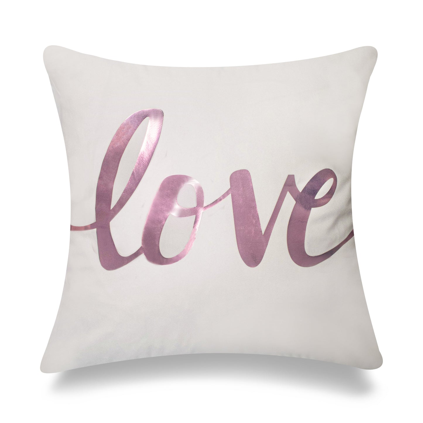 Cursive Love In Rose Pink Foil On White With Feather Down Insert Pillow