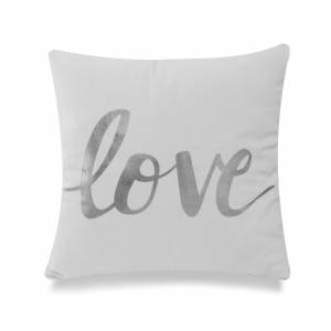 Cursive Love In Silver Foil On White With Feather Down Insert Pillow