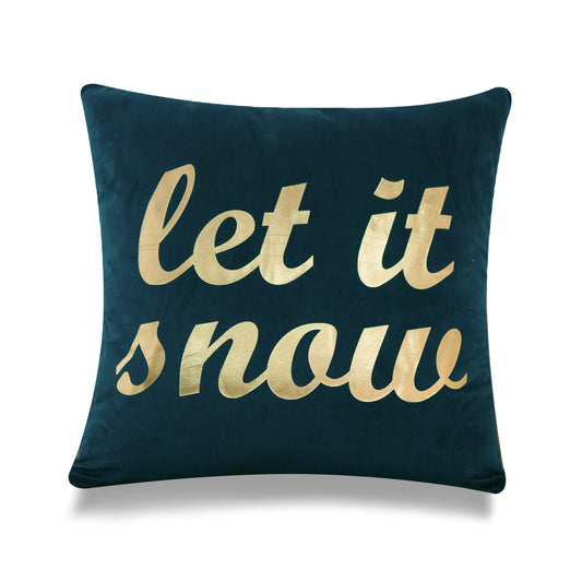 Gold Foil Let It Snow On Bottle Green Background With Feather Down Insert Pillow