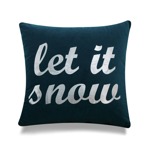 Silver Foil Let It Snow On Bottle Green Background With Feather Down Insert Pillow