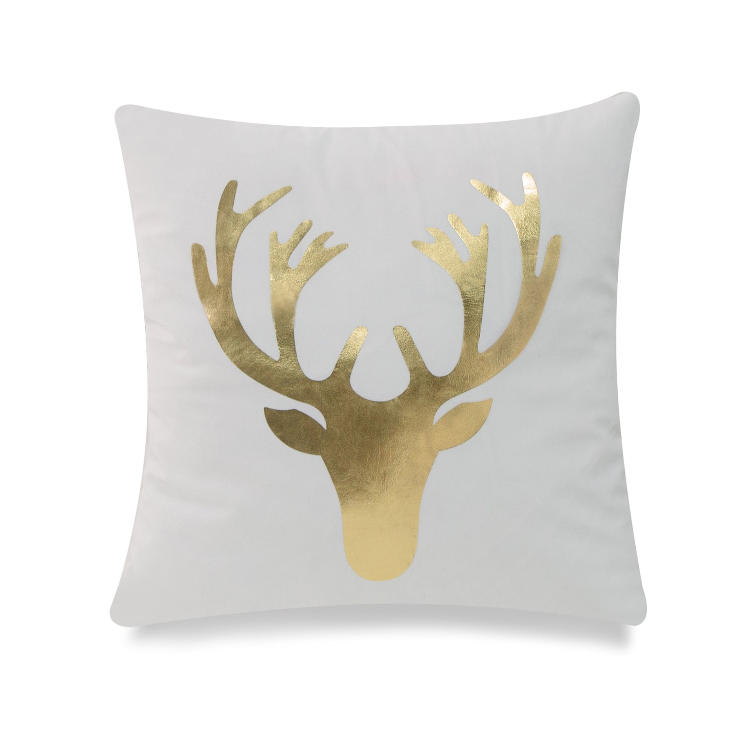 Gold Foil Reindeer Head On White With Feather Down Insert Pillow