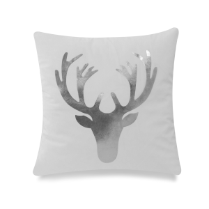 Silver Foil Reindeer Head On White With Feather Down Insert Pillow