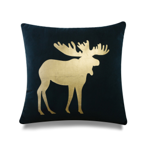 Gold Foil Moose On Bottle Green Background With Feather Down Insert Pillow