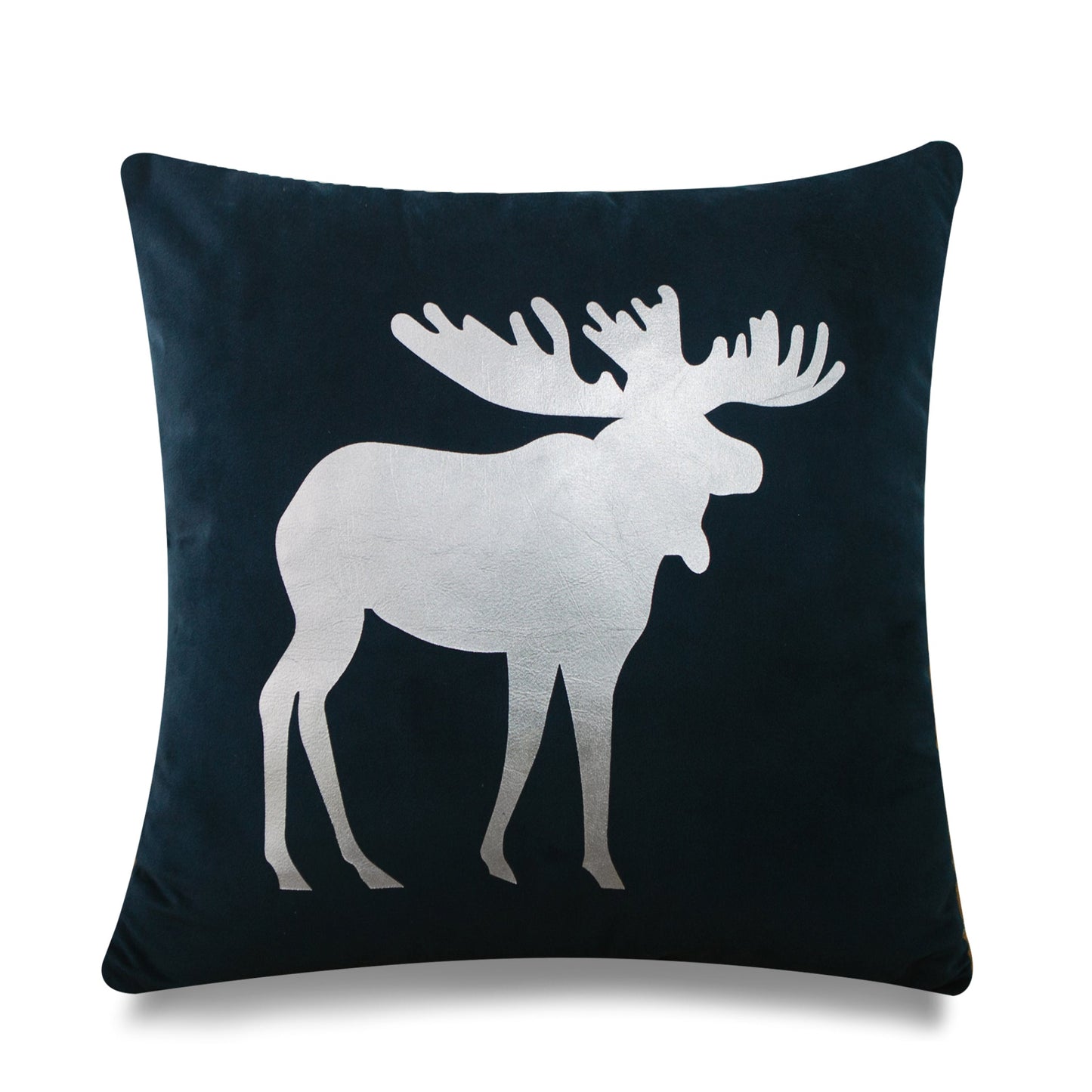 Silver Foil Moose On Bottle Green Background With Feather Down Insert Pillow