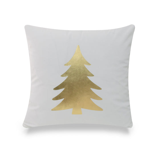 Gold Foil Christmas Tree On White With Feather Down Insert Pillow