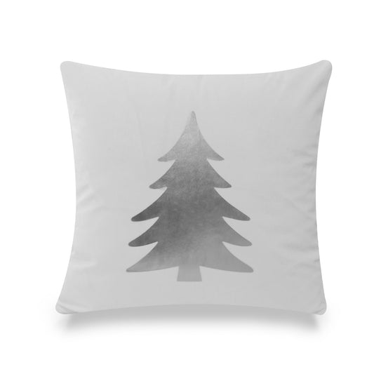 Silver Foil Christmas Tree On White With Feather Down Insert Pillow