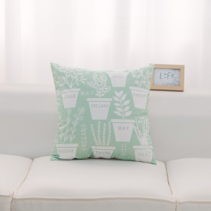 Light Green With White Herb Pots And Polyester Insert Pillow