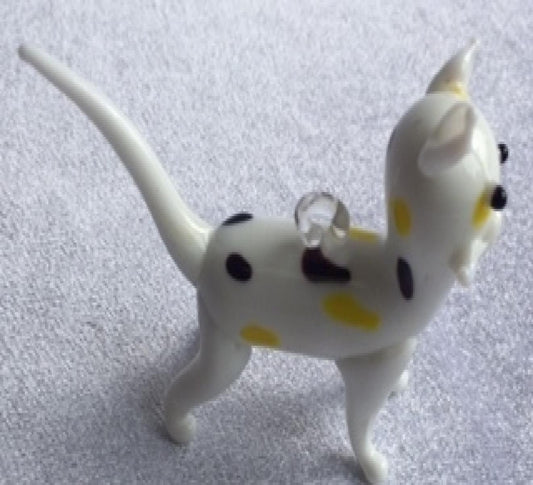 White With Black And Yellow Dots Hanging Glass Dog Ornament